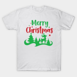 Merry Christmas, Reindeer, Christmas Tree, Stars T-Shirt